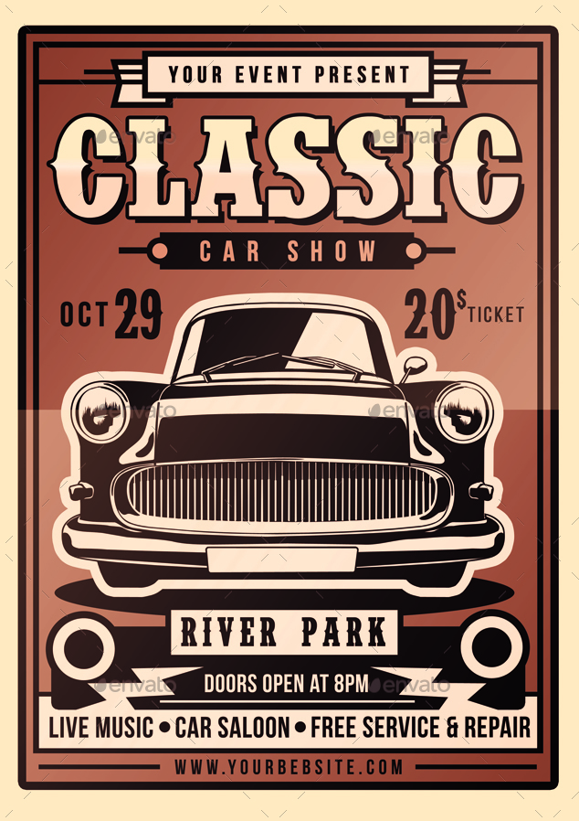 Classic Car Show Flyer, Print Templates GraphicRiver
